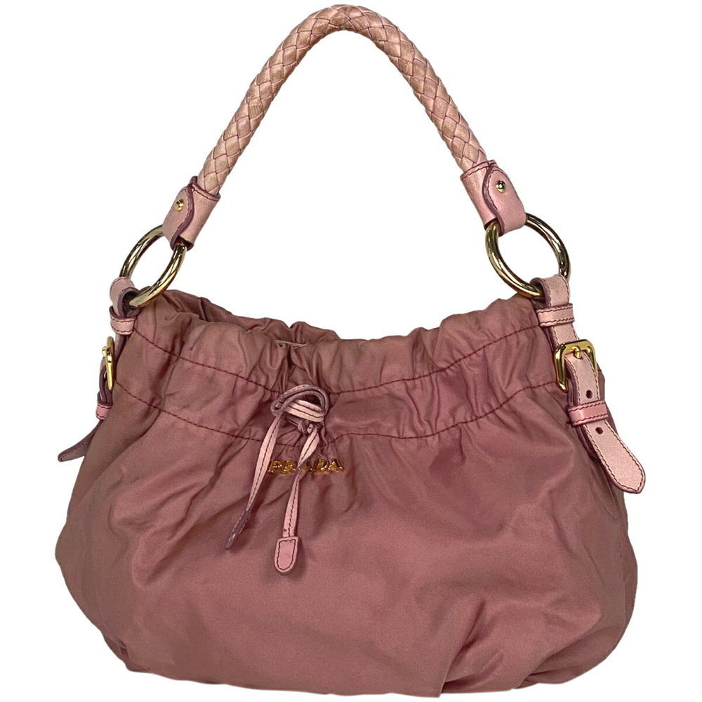 Prada Logo Handbag Shoulder Bag Hobo Tessuto Pink